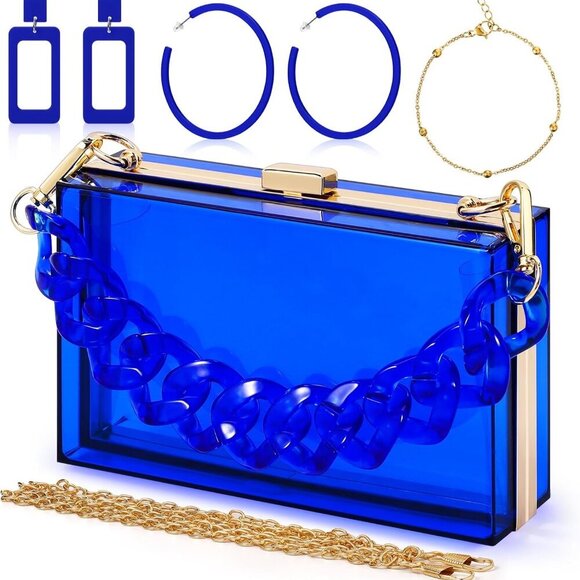 4 Pcs Women Acrylic Hand Purse Clear Clutch Evening Bag Retro Earring Bracelet J - Picture 1 of 6